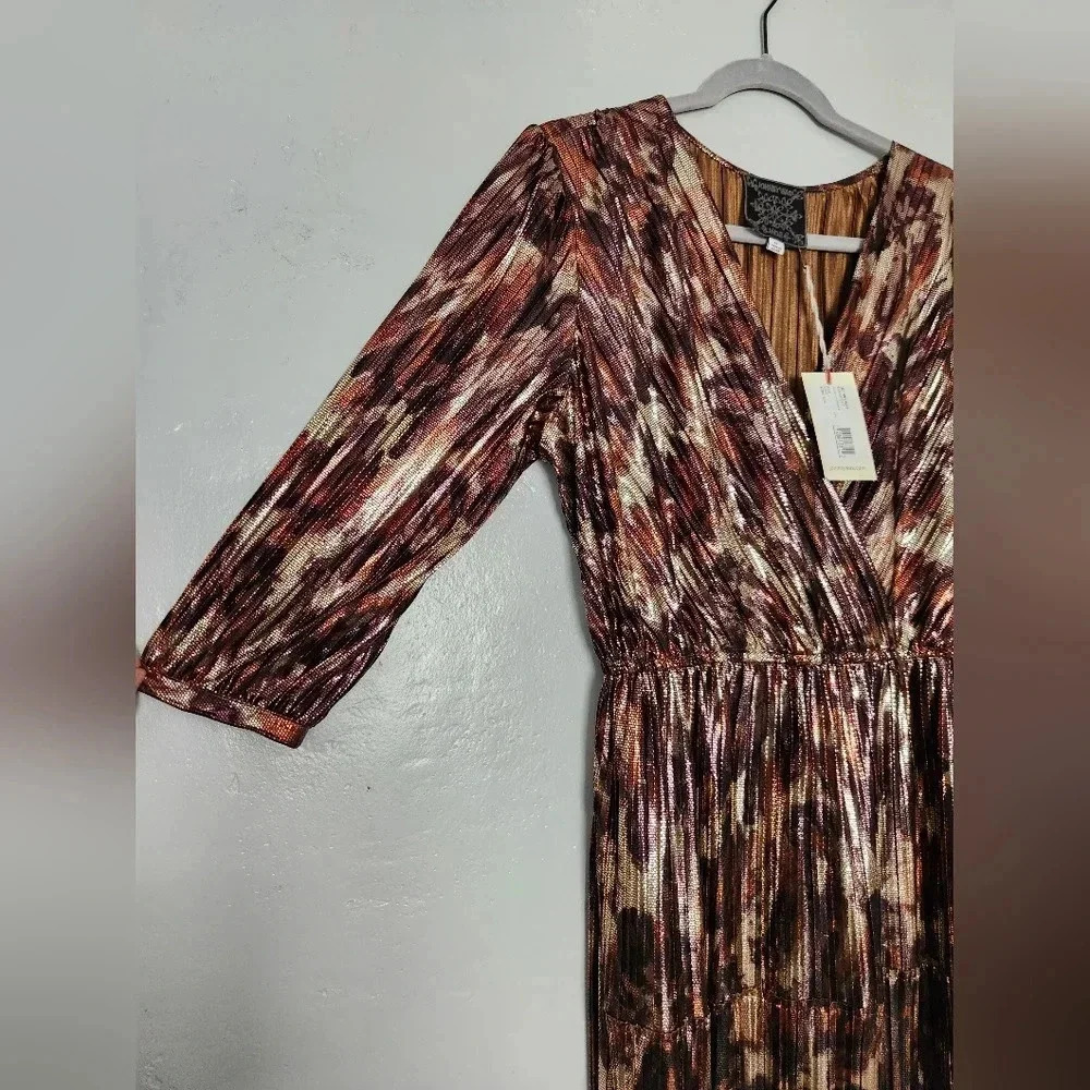 Johnny Was Tina Metallic Midi 3/4 Sleeve Wrap Dress sz M - Picture 5 of 8